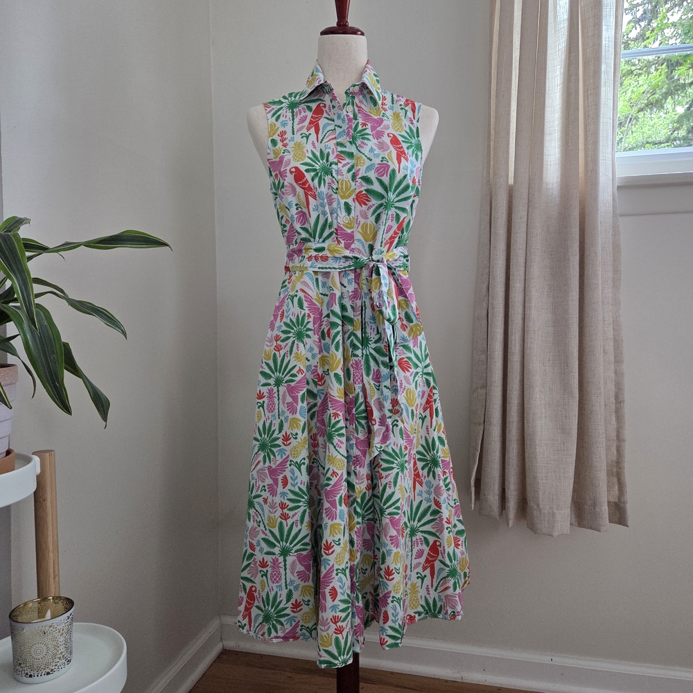 Boden Tropical Print Amy Dress - Green and Pink